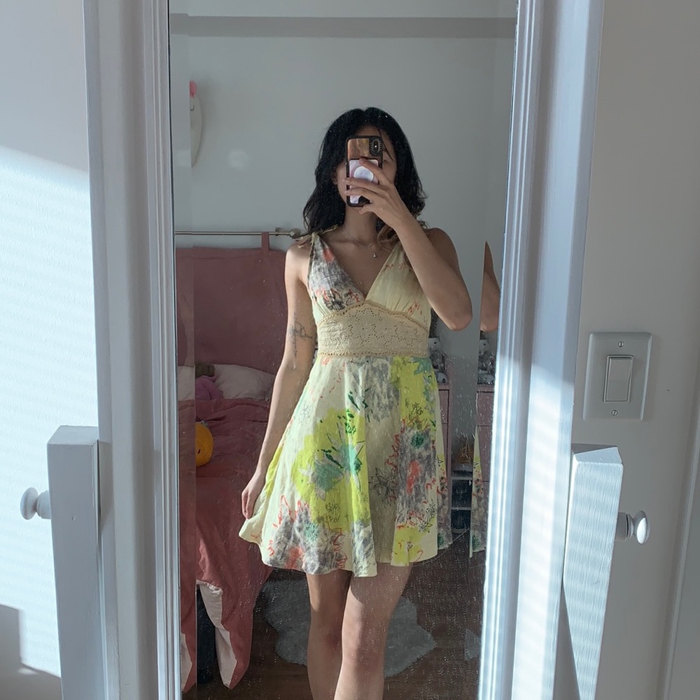 Vintage free people smocked waist tie dress